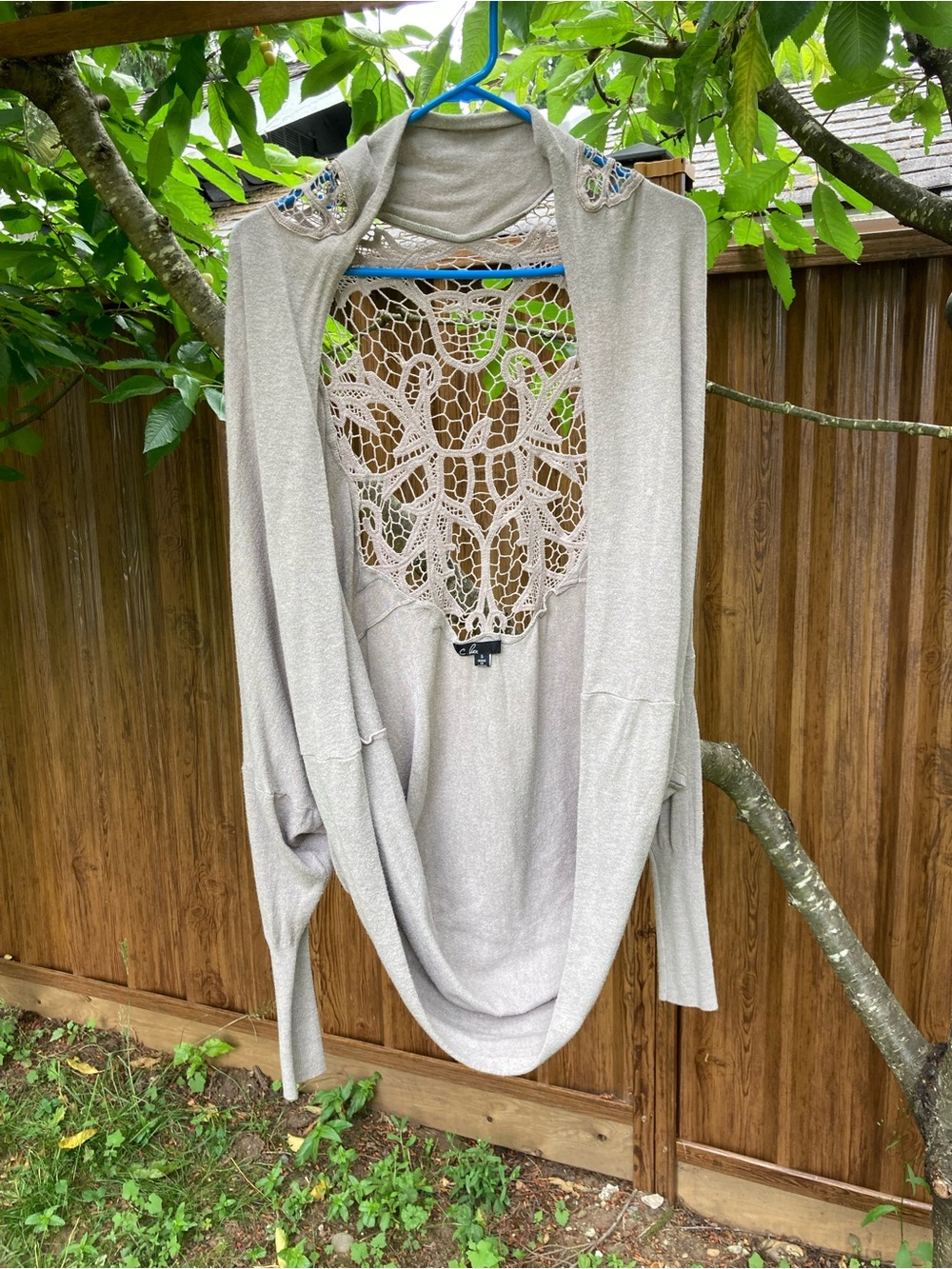 Light Gray Crochet-Back Draped Women's Top